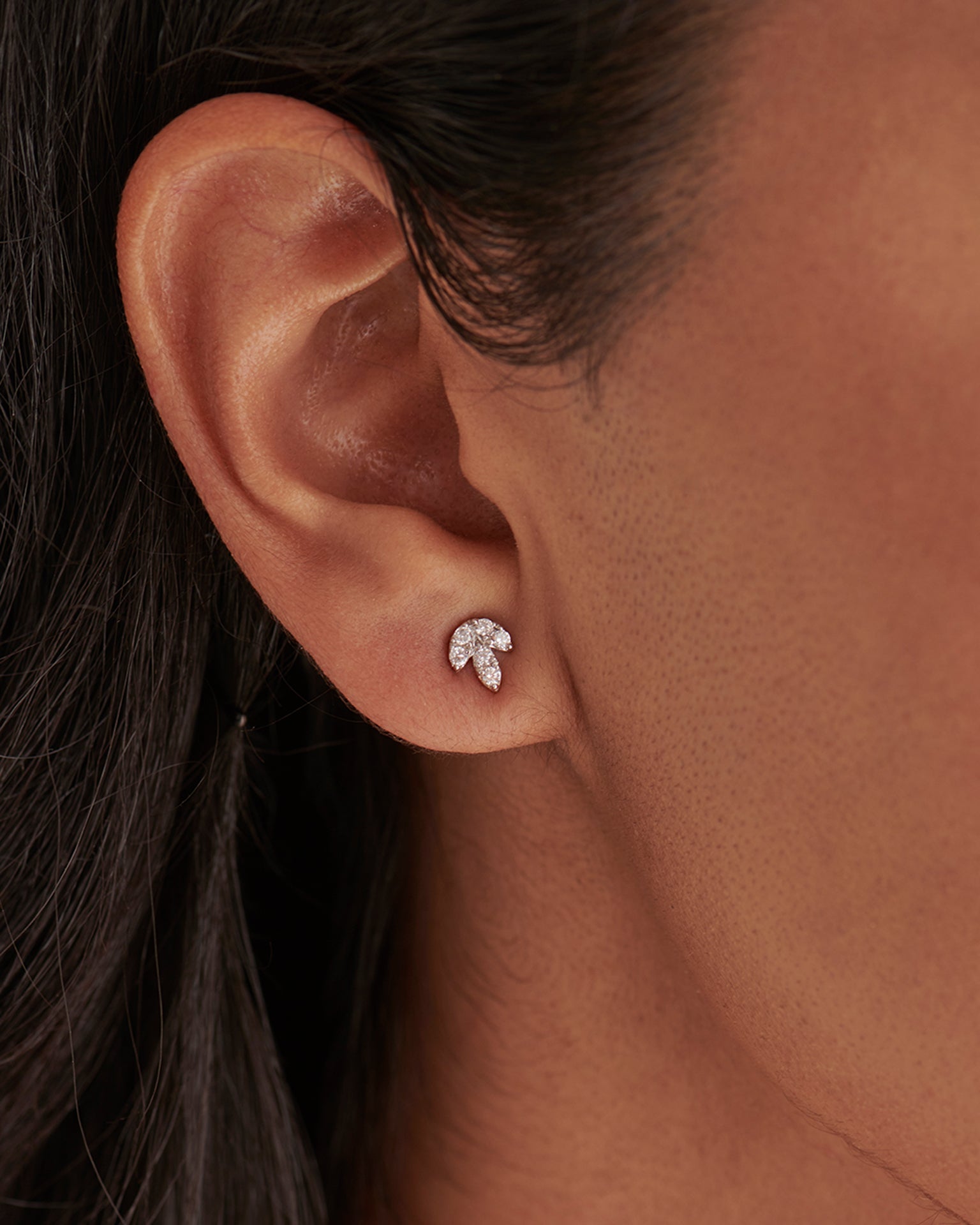Leafy Small Earrings, 14K Solid Gold, 1/4 ct Lab Grown Diamond-4