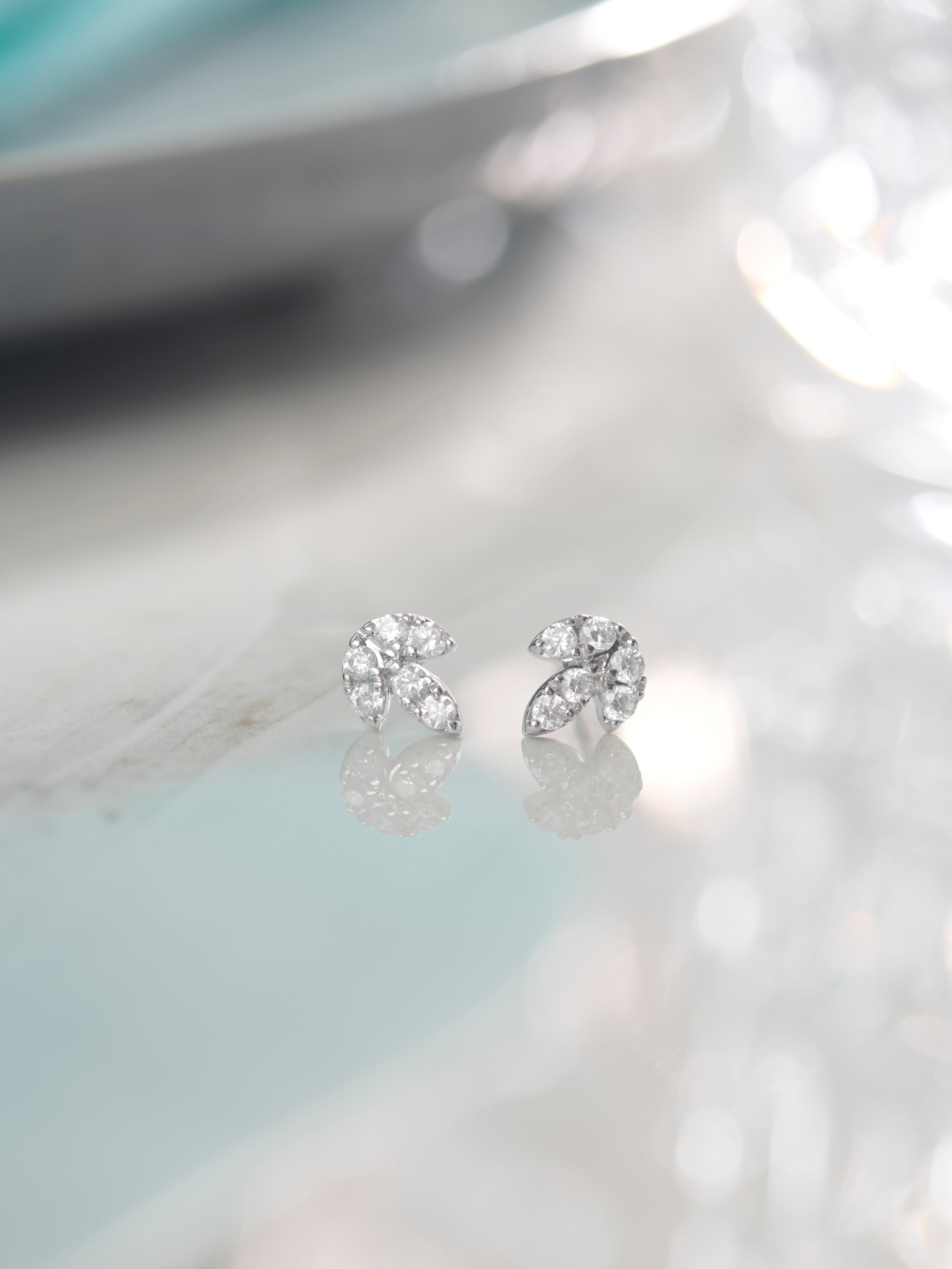 Leafy Small Earrings, 14K Solid Gold, 1/4 ct Lab Grown Diamond-6