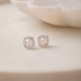 Classic Cushion Pearl Diamond Earrings, Sterling Silver, 1/3 ct Lab Grown Diamond-5