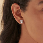 Classic Cushion Pearl Diamond Earrings, Sterling Silver, 1/3 ct Lab Grown Diamond-2