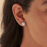 Classic Cushion Pearl Diamond Earrings, Sterling Silver, 1/3 ct Lab Grown Diamond-2
