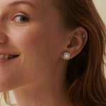 Classic Cushion Pearl Diamond Earrings, Sterling Silver, 1/3 ct Lab Grown Diamond-4