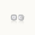 Classic Cushion Pearl Diamond Earrings, Sterling Silver, 1/3 ct Lab Grown Diamond-3