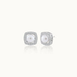 Classic Cushion Pearl Diamond Earrings, Sterling Silver, 1/3 ct Lab Grown Diamond-3
