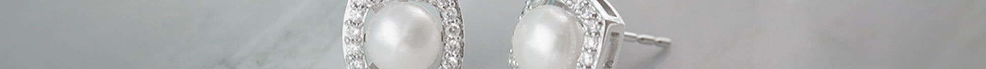 Classic Cushion Pearl Diamond Earrings, Sterling Silver, 1/3 ct Lab Grown Diamond-1
