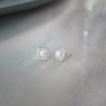 Classic Cushion Pearl Diamond Earrings, 14K Solid Gold, 1/3 ct Lab Grown Diamond-1