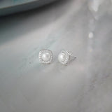 Classic Cushion Pearl Diamond Earrings, 14K Solid Gold, 1/3 ct Lab Grown Diamond-1