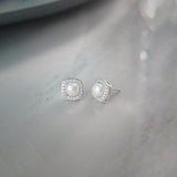 Classic Cushion Pearl Diamond Earrings, Sterling Silver, 1/3 ct Lab Grown Diamond-1