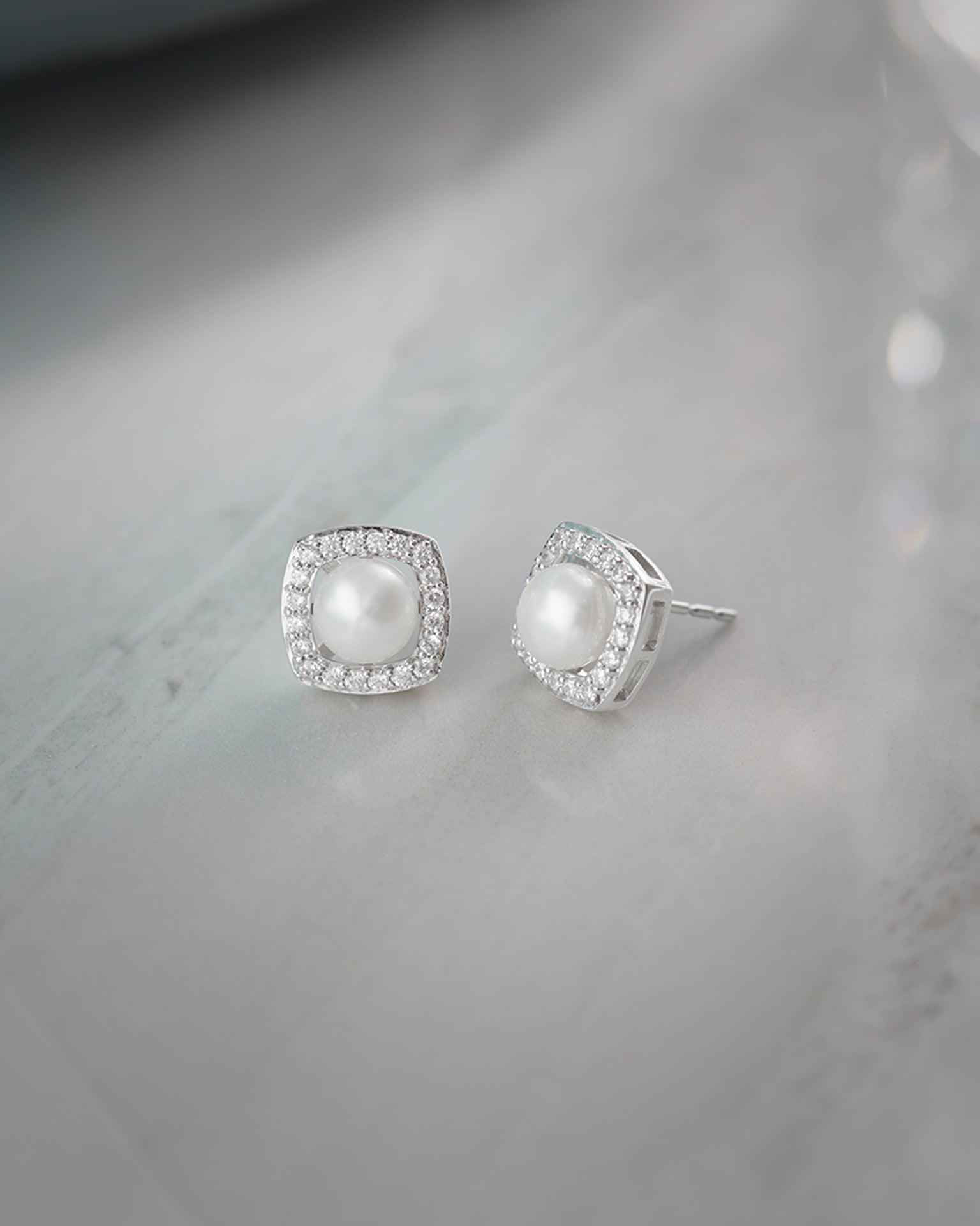 Classic Cushion Pearl Diamond Earrings