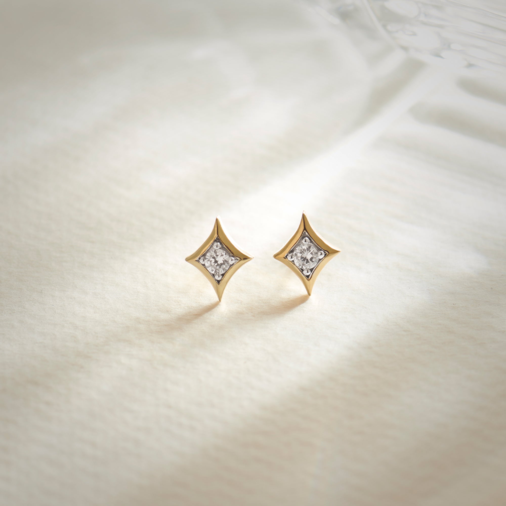 North Star Earrings, 10K Solid Gold, 1/4 ct Lab Grown Diamond-1