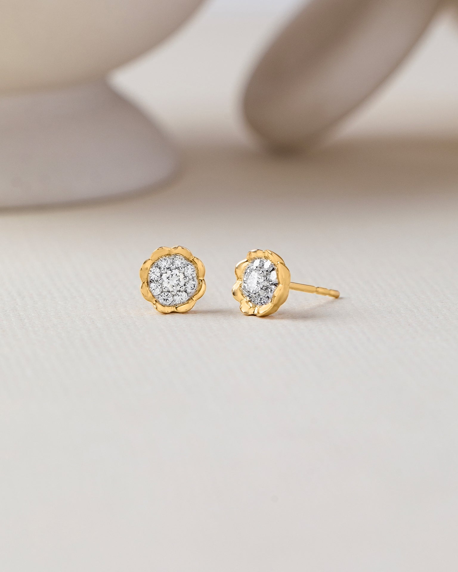 Floral Small Earrings, 14K Gold Vermeil, 1/4 ct Lab Grown Diamond-5