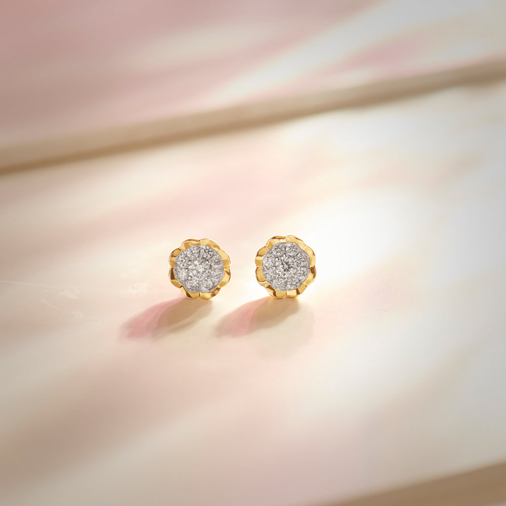 Floral Small Earrings, 14K Gold Vermeil, 1/4 ct Lab Grown Diamond-1