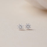 Floral Small Round Diamond Earrings, 14K Solid Gold, 1/3 ct Lab Grown Diamond-4