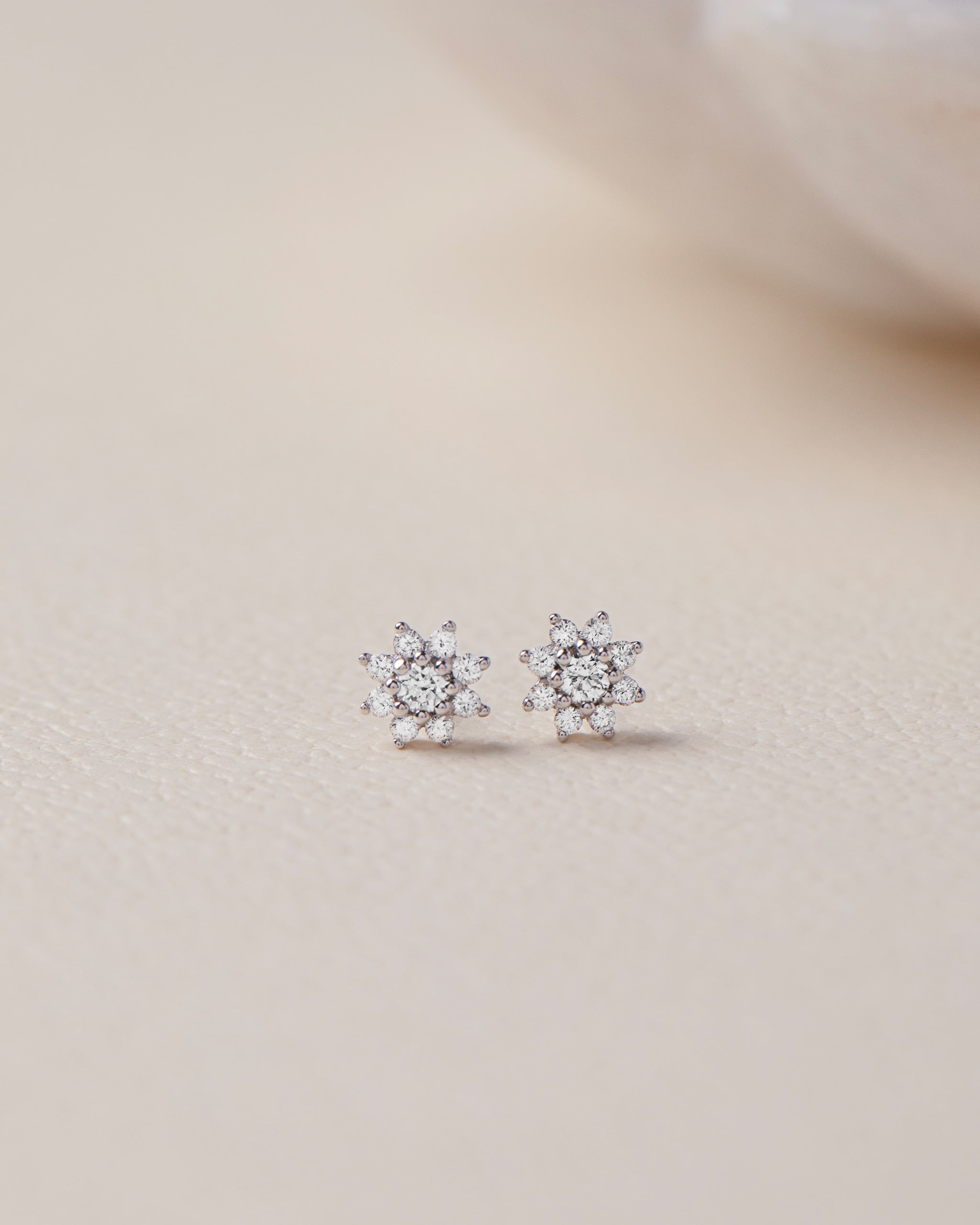 Floral Small Round Diamond Earrings, 14K Solid Gold, 1/3 ct Lab Grown Diamond-4