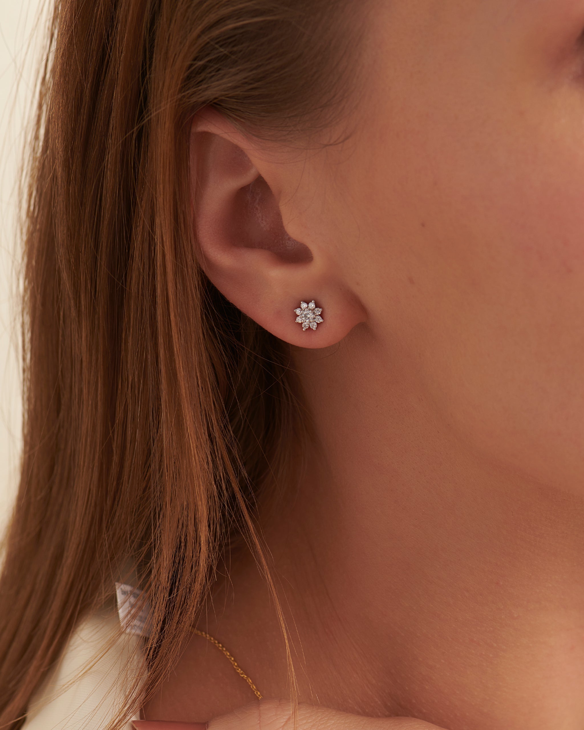 Floral Small Round Diamond Earrings, 14K Solid Gold, 1/3 ct Lab Grown Diamond-2