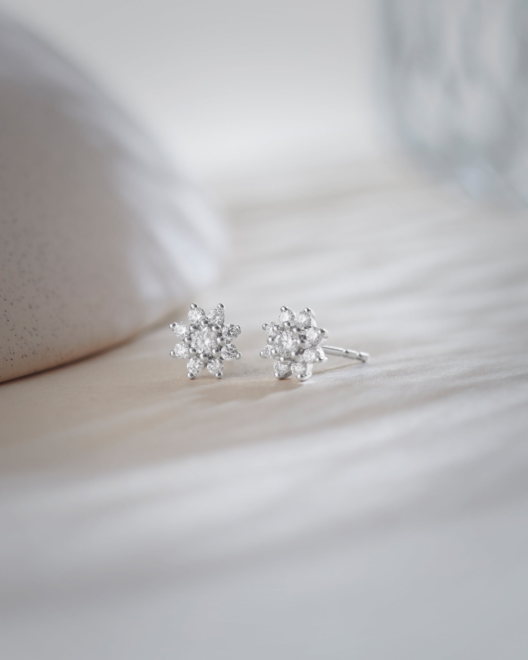 Floral Small Round Diamond Earrings, Sterling Silver, 1/3 ct Lab Grown Diamond-5