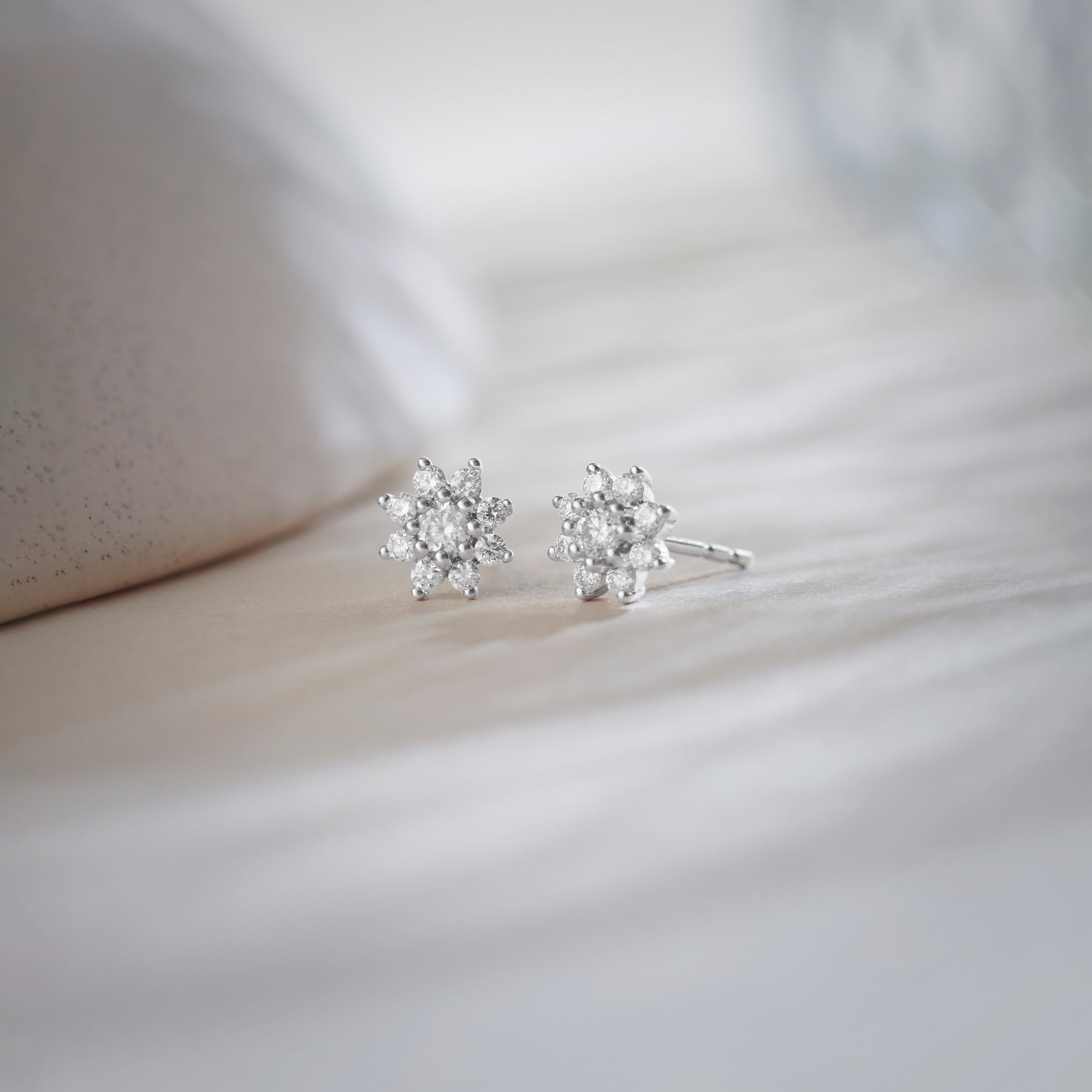 Floral Small Round Diamond Earrings, 14K Solid Gold, 1/3 ct Lab Grown Diamond-1