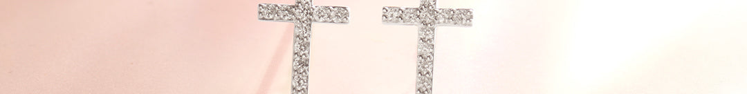 Cross Diamond Earrings, Sterling Silver, 1/5 ct Lab Grown Diamond-1