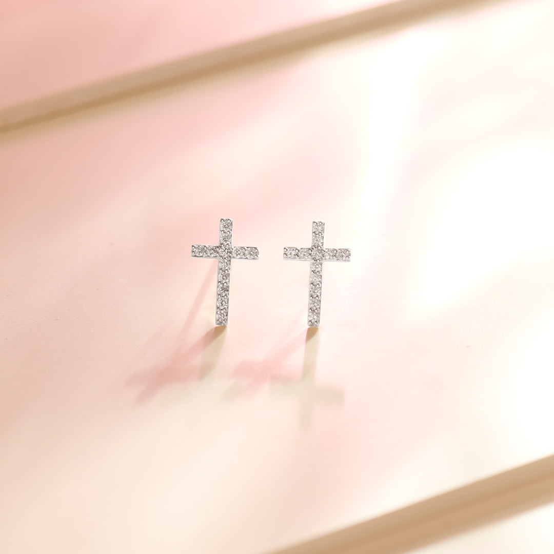 Cross Diamond Earrings, 14K Solid Gold, 1/5 ct Lab Grown Diamond-1