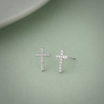 Cross Diamond Earrings, Sterling Silver, 1/5 ct Lab Grown Diamond-5