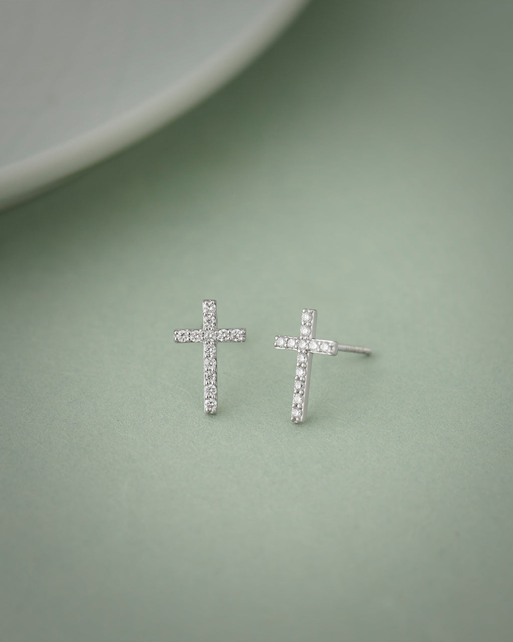Cross Diamond Earrings, Sterling Silver, 1/5 ct Lab Grown Diamond-5