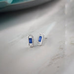 Created Sapphire Paperclip Studs, Sterling Silver, 1/3 ct Lab Grown Diamond-1