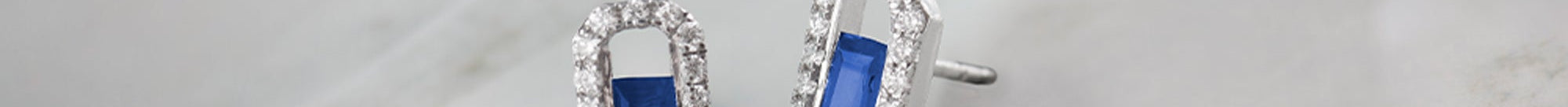 Created Sapphire Paperclip Studs, Sterling Silver, 1/3 ct Lab Grown Diamond-1