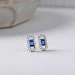 Created Sapphire Paperclip Studs, Sterling Silver, 1/3 ct Lab Grown Diamond-5