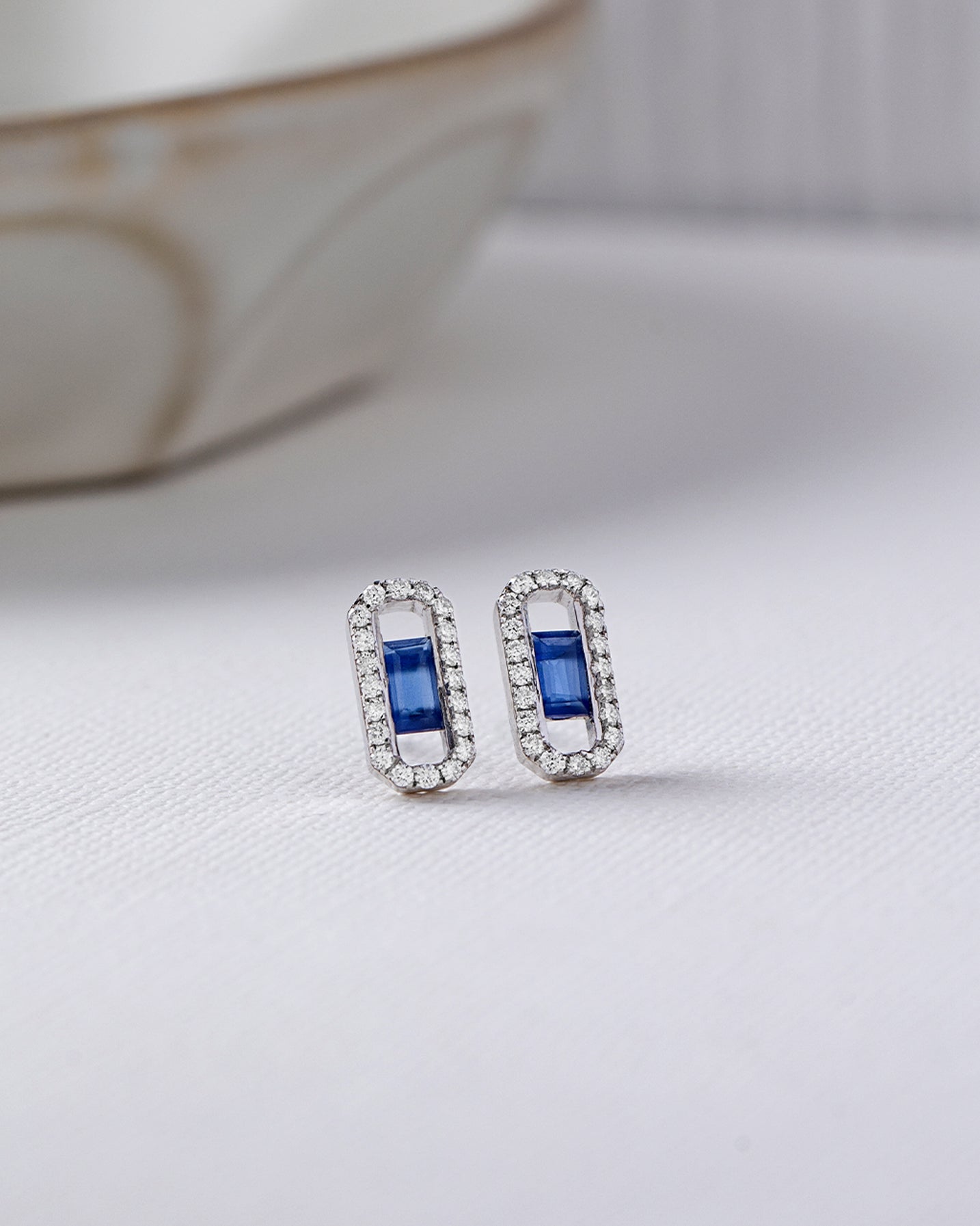 Created Sapphire Paperclip Studs, Sterling Silver, 1/3 ct Lab Grown Diamond-5