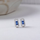 Created Sapphire Paperclip Studs, Sterling Silver, 1/3 ct Lab Grown Diamond-5