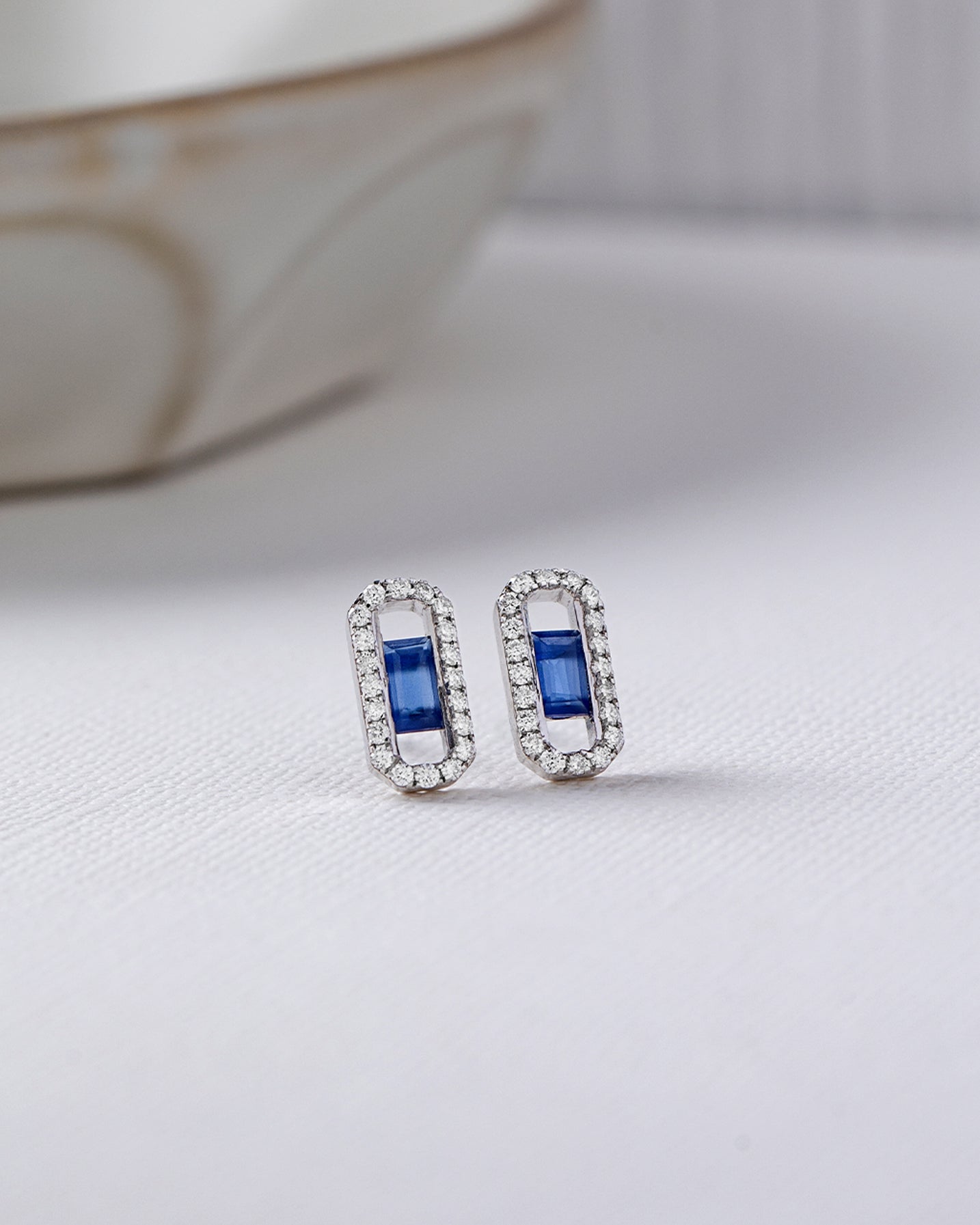 Created Sapphire Paperclip Studs, 14K Solid Gold, 1/3 ct Lab Grown Diamond-5