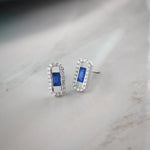 Created Sapphire Paperclip Studs, Sterling Silver, 1/3 ct Lab Grown Diamond-6