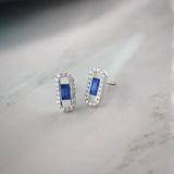 Created Sapphire Paperclip Studs,Sterling Silver,1/3 ct Lab Made Diamond-6