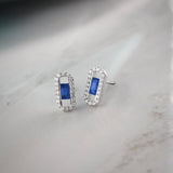 Created Sapphire Paperclip Studs, 14K Solid Gold, 1/3 ct Lab Grown Diamond-6