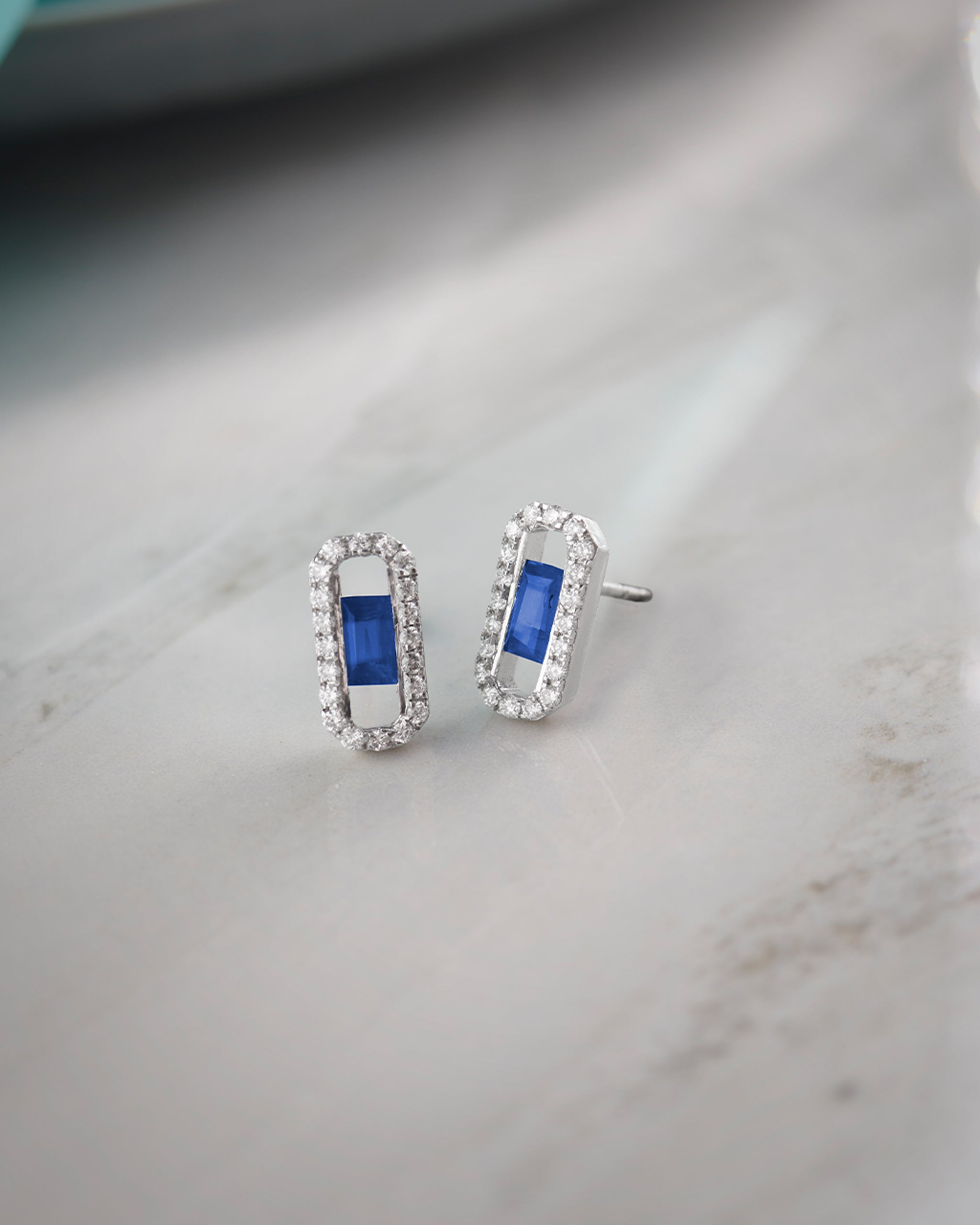 Created Sapphire Paperclip Studs, 14K Solid Gold, 1/3 ct Lab Grown Diamond-6