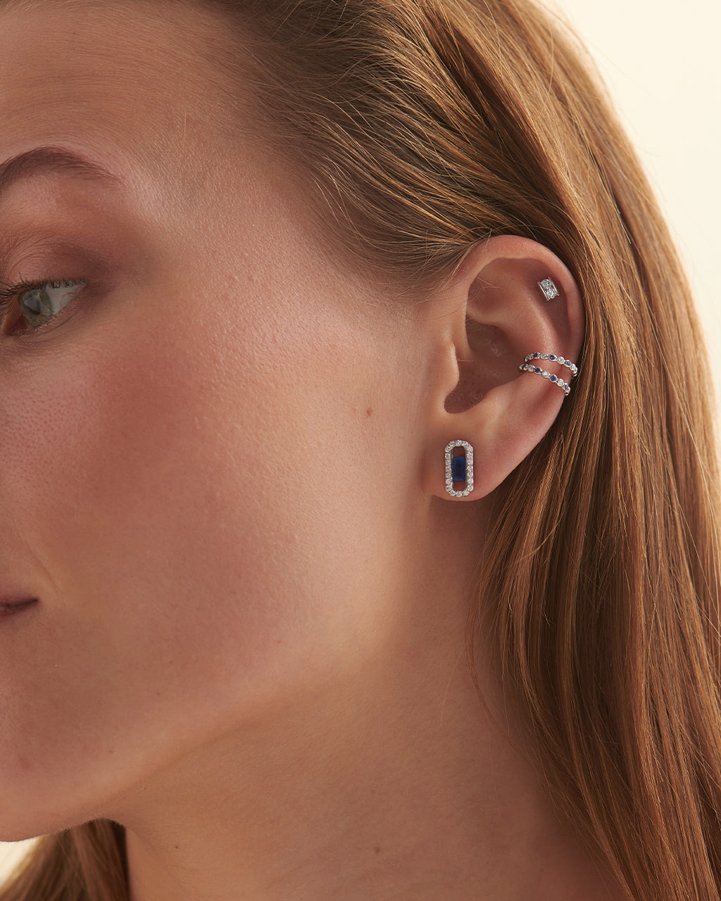 Created Sapphire Paperclip Studs, Sterling Silver, 1/3 ct Lab Grown Diamond-4