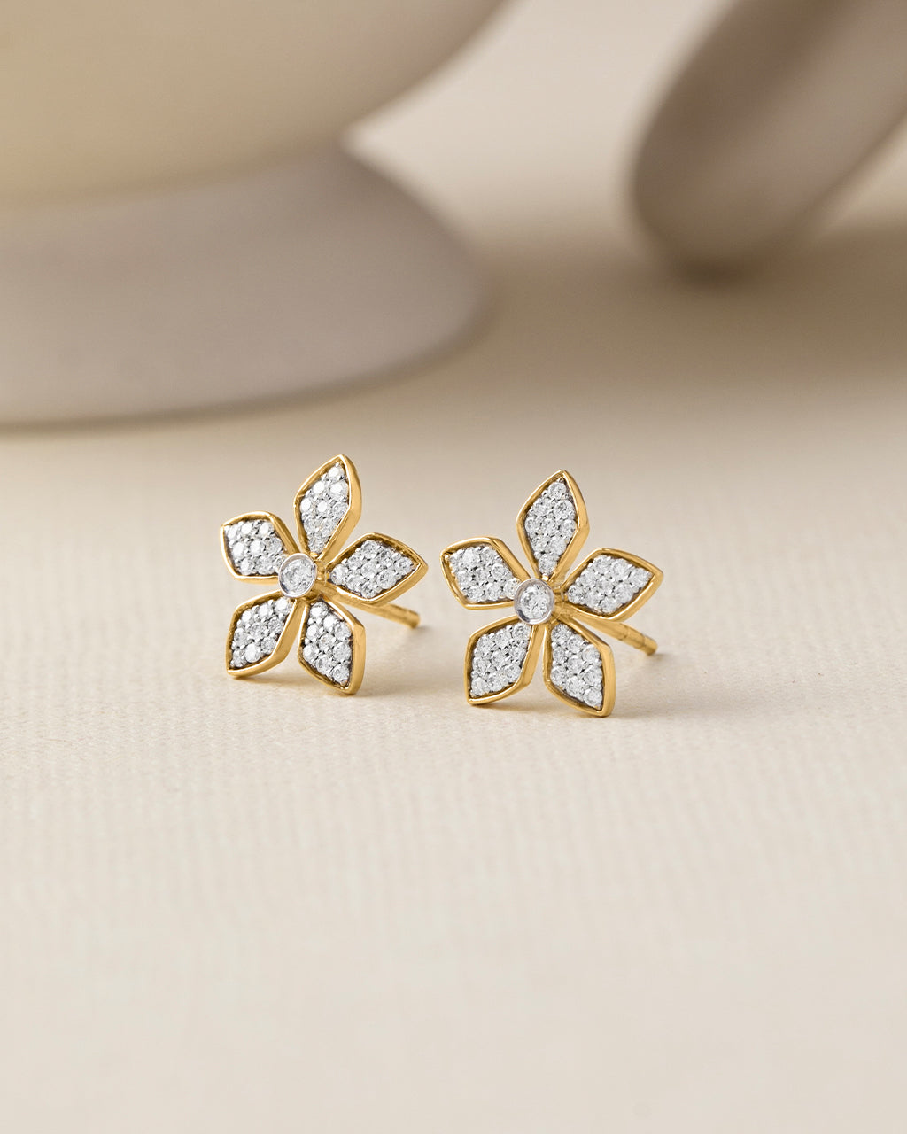 Floral Diamond Earrings, 14K Gold Vermeil, 3/8 ct Lab Grown Diamond-5