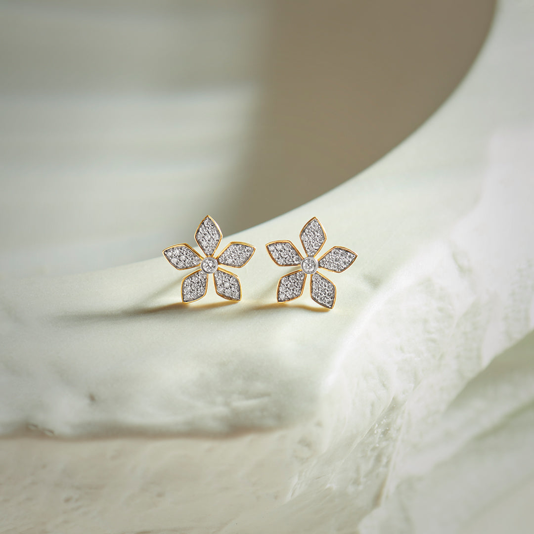 Floral Diamond Earrings, 14K Solid Gold, 3/8 ct Lab Grown Diamond-1