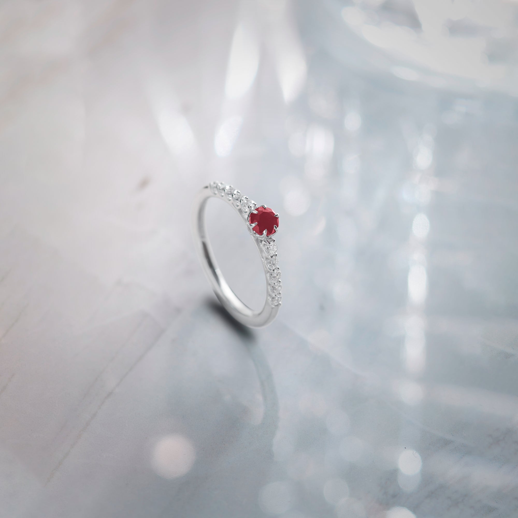Created Ruby Sleek Diamond Ring, Sterling Silver, 1/4 ct Lab Grown Diamond-1