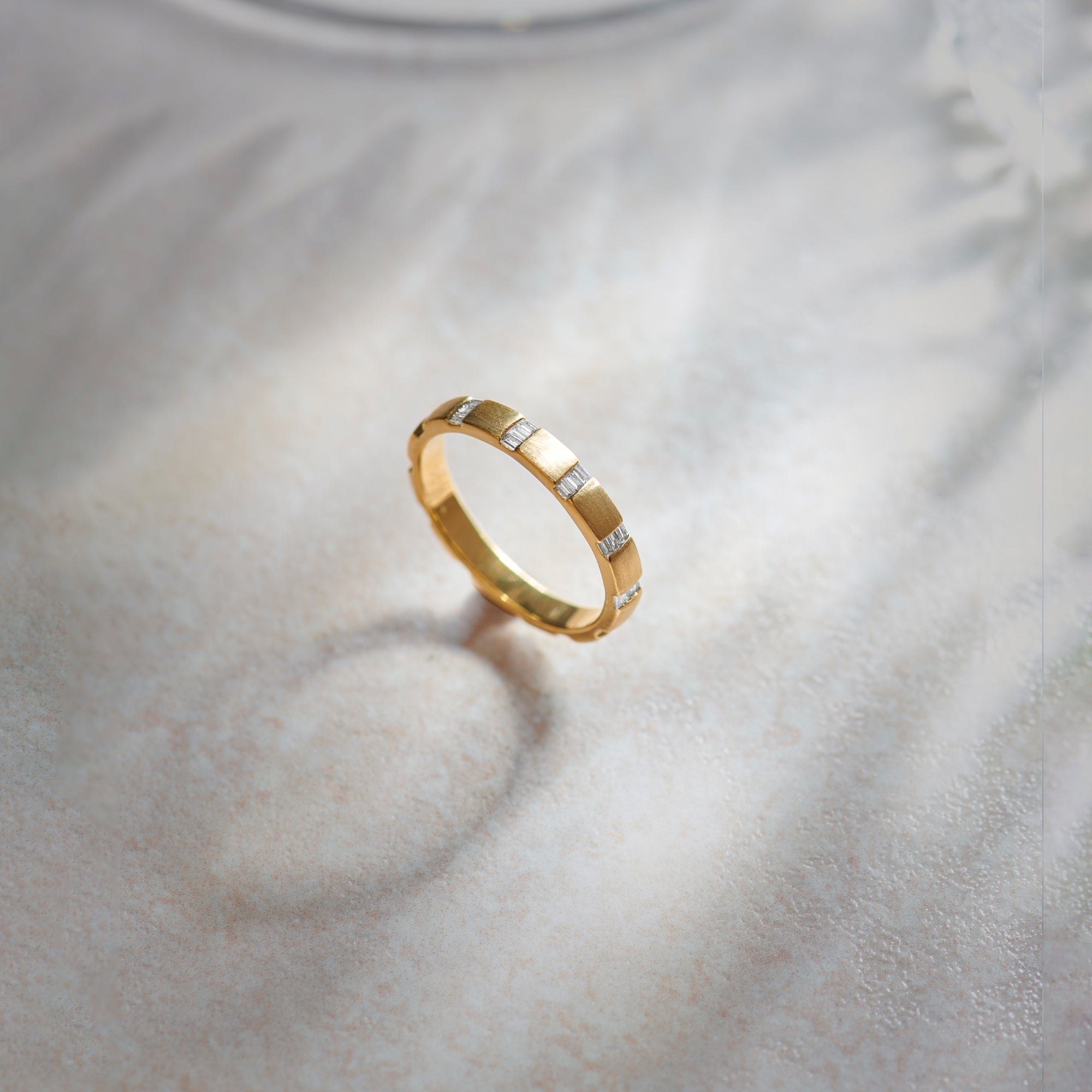 Textured Baguette Diamond Band, 14K Gold Vermeil, 1/10 ct Lab Grown Diamond-1