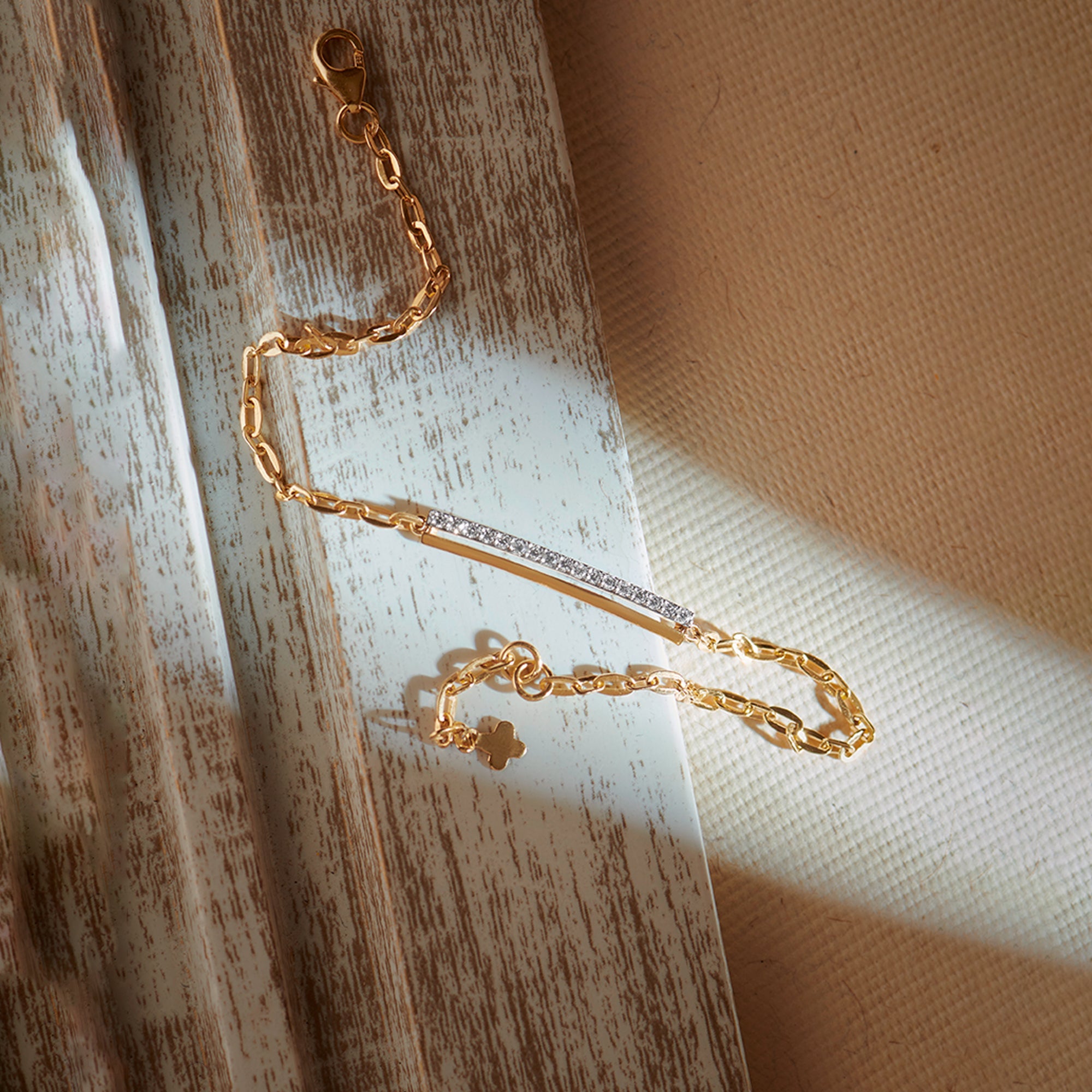 Bar Diamond Chain Bracelet, 14K Solid Gold, 1/5 ct Lab Grown Diamond-1