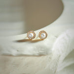 Classic Pearl Diamond Earrings, 14K Gold Vermeil, 1/5 ct Lab Grown Diamond-1