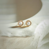Classic Pearl Diamond Earrings, 14K Gold Vermeil, 1/5 ct Lab Grown Diamond-1