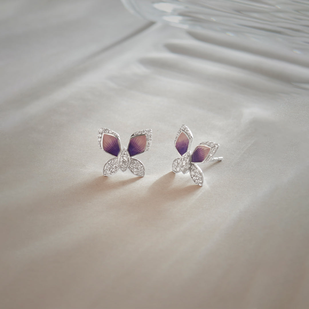 Butterfly Enamel Diamond Earrings, Sterling Silver, 3/8 ct Lab Grown Diamond-1
