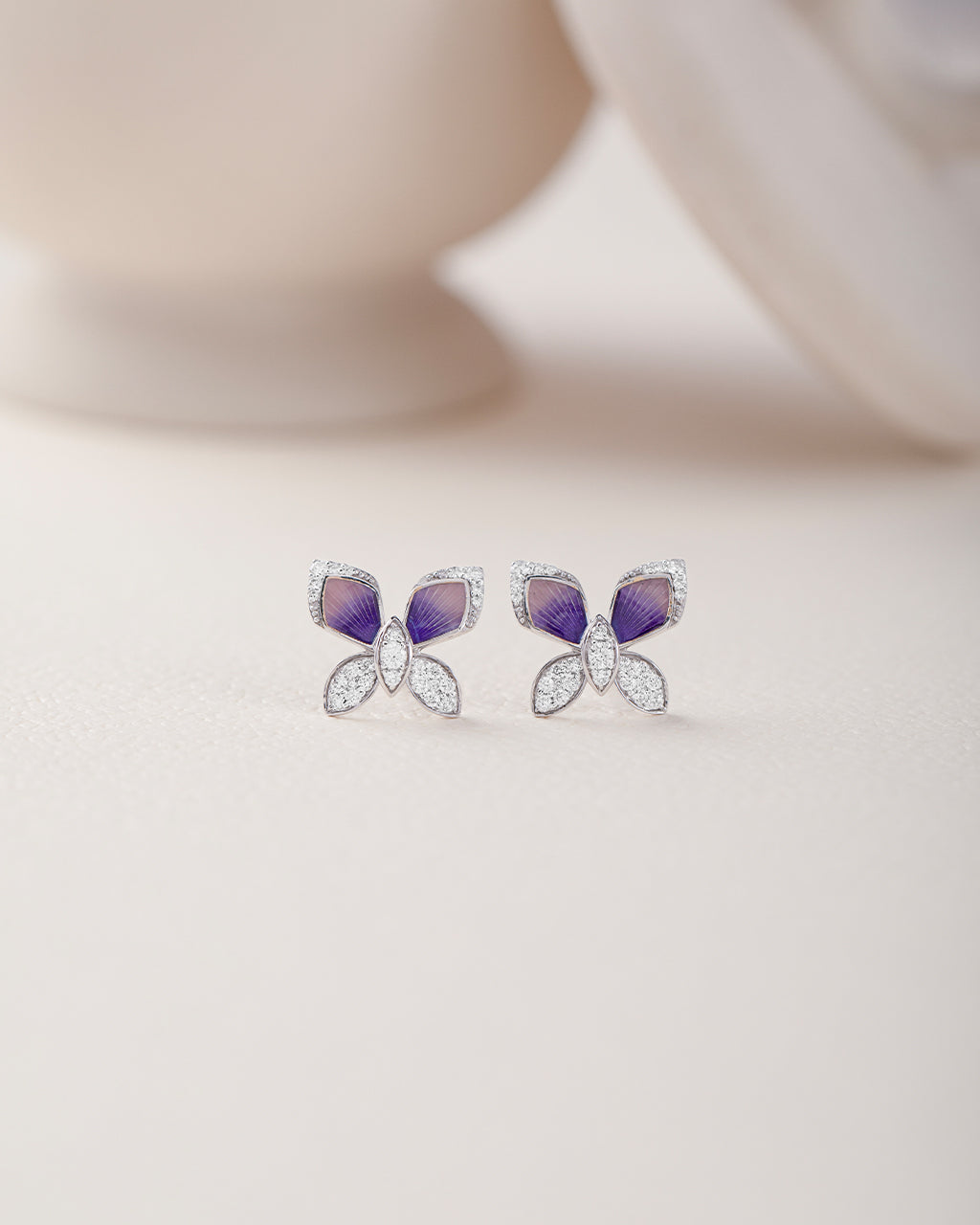 Butterfly Enamel Diamond Earrings, 14K Solid Gold, 3/8 ct Lab Grown Diamond-3