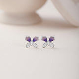 Butterfly Enamel Diamond Earrings, 14K Solid Gold, 3/8 ct Lab Grown Diamond-3