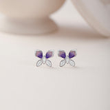 Butterfly Enamel Diamond Earrings, Sterling Silver, 3/8 ct Lab Grown Diamond-3