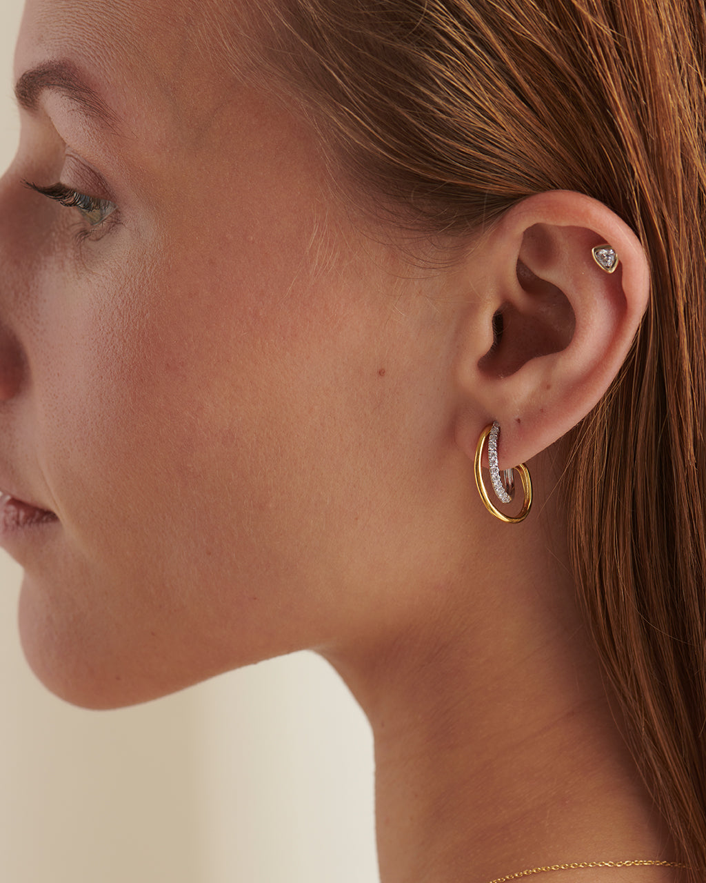 Two-Tone Twisted Hoops, 14K Solid Gold, 1/3 ct Lab Grown Diamond-2