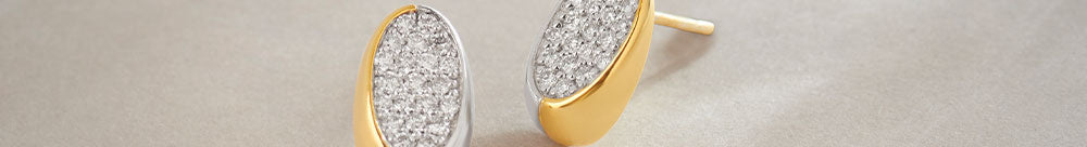 Two-Tone Oval Studs, 14K Solid Gold, 3/8 ct Lab Grown Diamond-1