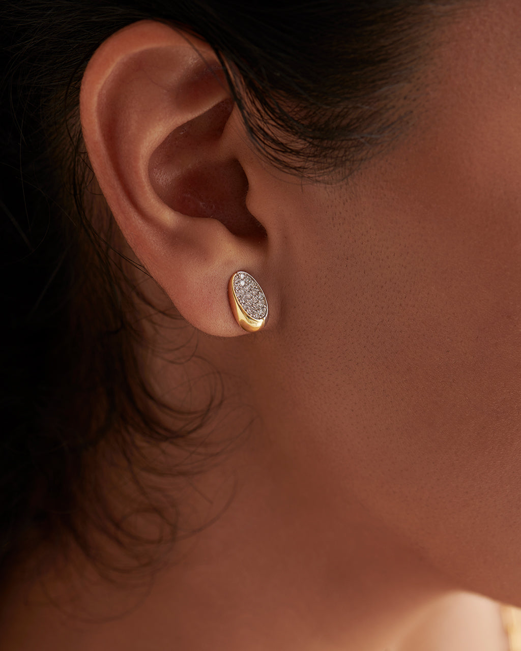 Two-Tone Oval Studs, 14K Solid Gold, 3/8 ct Lab Grown Diamond-2